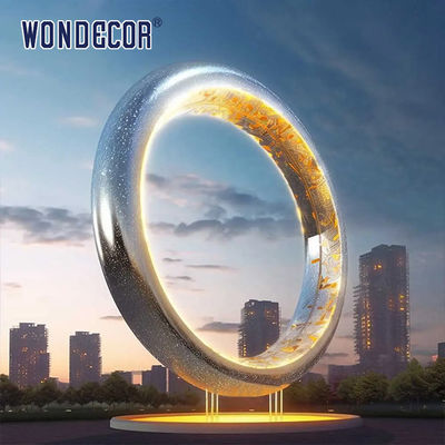 Large outdoor square forged metal modern geometry halo stainless steel sculpture