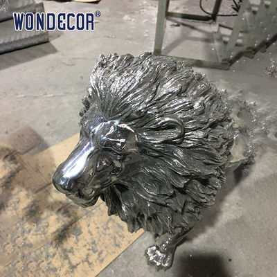Modern large outdoor cast animal lion stainless steel sculpture