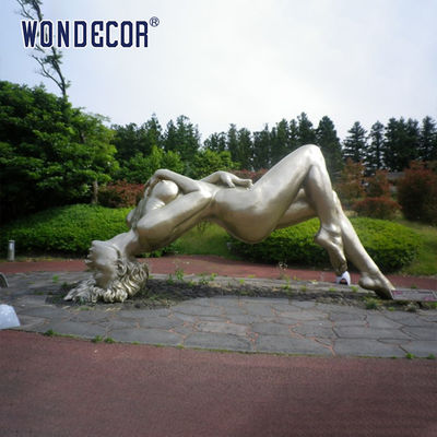 Outdoor Park Large Cast Stainless Steel Sculpture Metal Reclining Naked Beauty