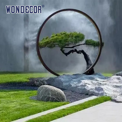 Outdoor Stainless Steel Garden Art Large Forged Metal Geometric Circular Fountain