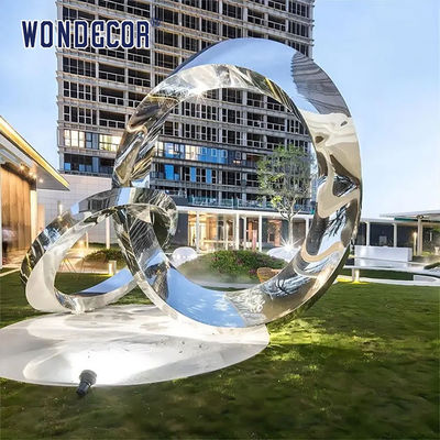 Large outdoor park shaped twisted ring stainless steel sculpture