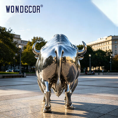 Extra Large Light Luxury Mirror Stainless Steel Bull Sculpture, Finance-Themed Urban Landmark Landscape Art Statue For Outdoor Commercial Plaza