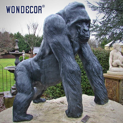 Garden Use Life Size Black Patina Effect Bronze Gorilla Sculpture for Sale