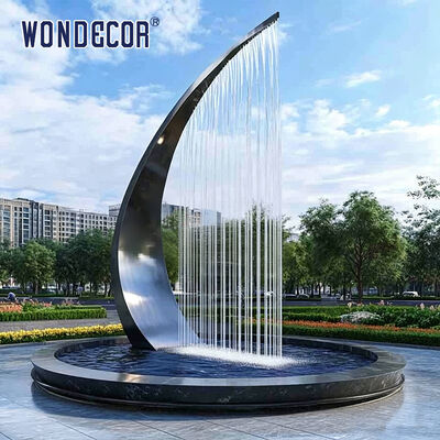 Large outdoor park square fountain stainless steel sculpture