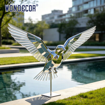 Large Mirror Stainless Steel Geometric Flying Bird Sculpture for Outdoor Garden Plaza Waterscape