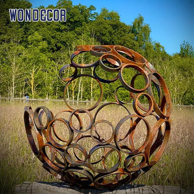 Circular Splicing Spherical Corten Steel Sculpture 120cm For Garden