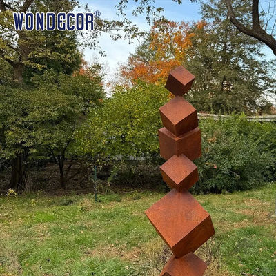 Large outdoor garden geometric cube weather resistant steel sculpture