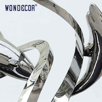 Large outdoor metal art abstract marine animal dolphin and ribbon stainless steel sculpture