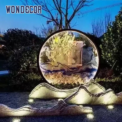 Outdoor Stainless Steel Garden Art Large Forged Metal Geometric Circular Fountain