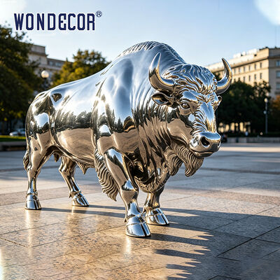 Extra Large Light Luxury Mirror Stainless Steel Bull Sculpture, Finance-Themed Urban Landmark Landscape Art Statue For Outdoor Commercial Plaza