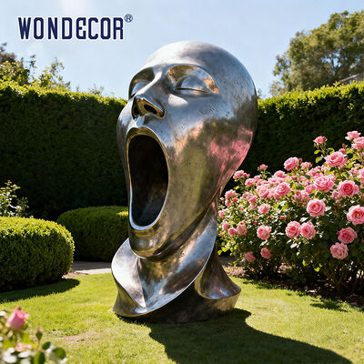Customized modern 3D abstract screaming large stainless steel outdoor garden decoration facial sculpture