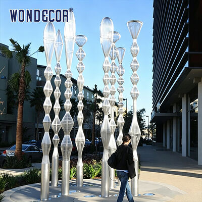 Large outdoor park square stainless steel lighting sculpture