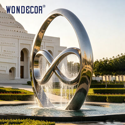 Large outdoor stainless steel water fountain sculpture