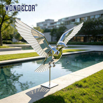 Large Mirror Stainless Steel Geometric Flying Bird Sculpture for Outdoor Garden Plaza Waterscape